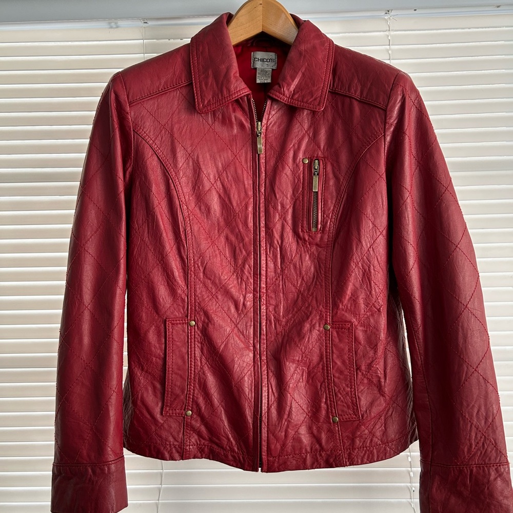 Chico's Ruby Leather Jacket With Quilted Pattern - image 2